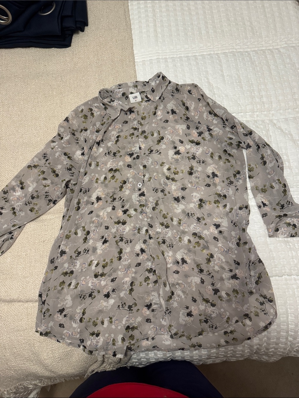 CAbi Gray Floral Button-Down Long Sleeve Shirt
